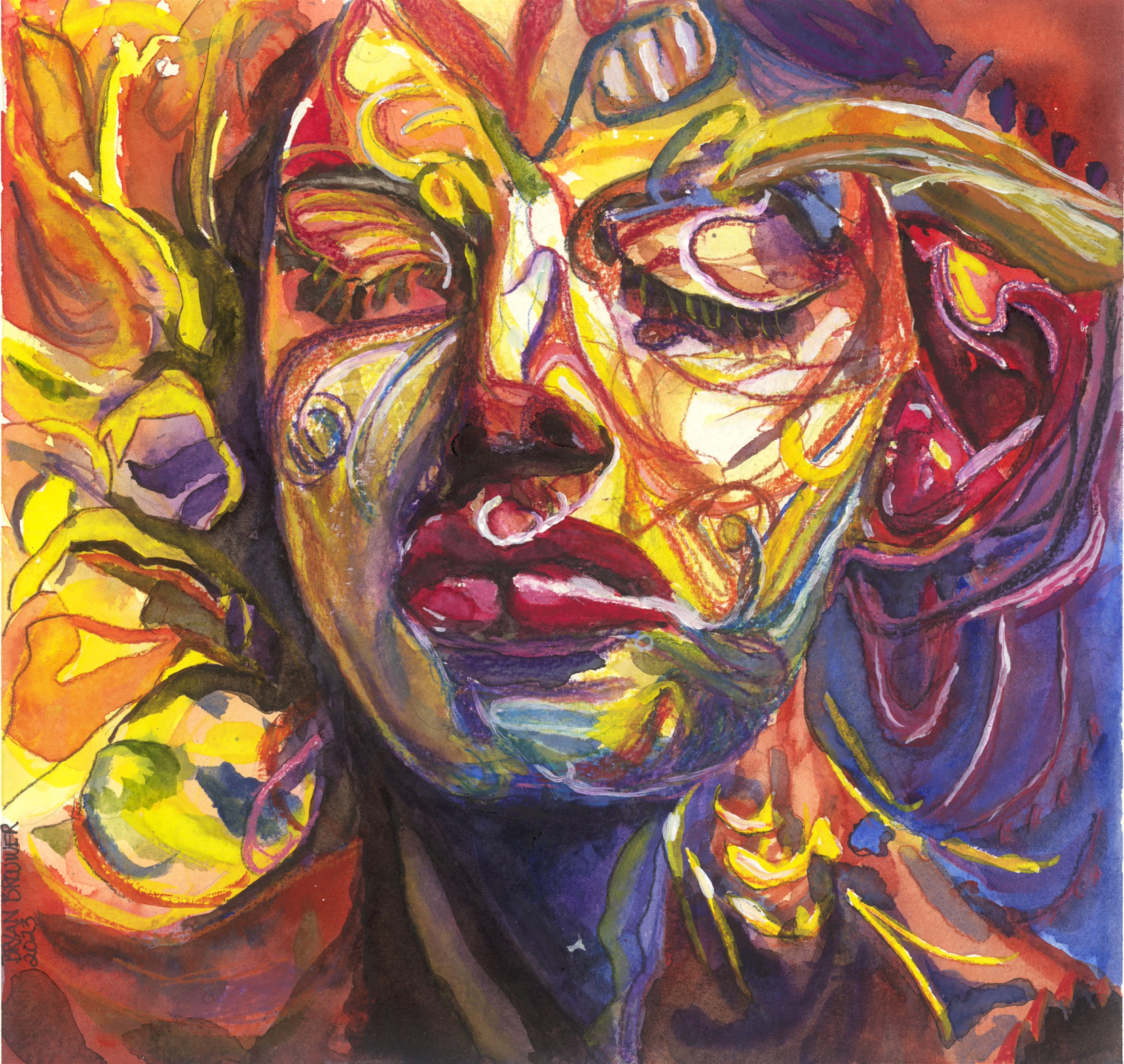 Overwhelmed, an expressive watercolor portrait by Bryan Brouwer